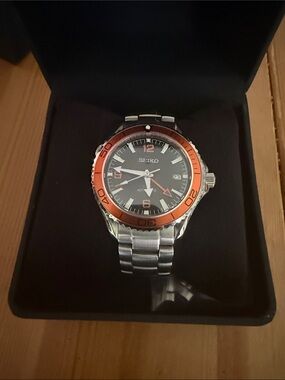 MOD - GMT Men's Stainless Steel Watch with Orange Bezel and Black Dial